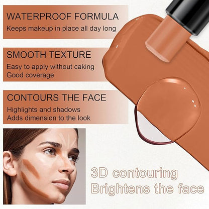 6 Colors Cream Contour Stick Makeup Kit,Shades with Highlighter and Blush Bronzer Contour Stick for Sculpt the Cheeks,Long Lasting,Waterproof,Matte & Dewy Finish for Woman (SET B)