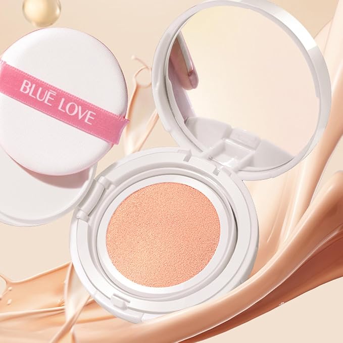 BLUE LOVE Cushion Liquid Foundation - Lightweight, Long-Lasting Concealer & Tinted Moisturizer for Flawless Face Makeup, Perfect for Mature Skin (Natural)