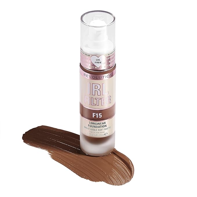 Revolution, IRL Filter Longwear Foundation, Soft & Breathable Formula, Medium to Full Coverage, Matte Finish, F15, 0.7 fl oz