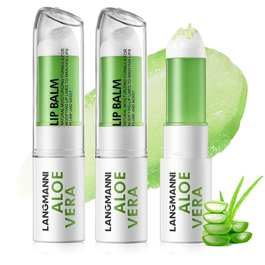 Jolilab 2 Pcs Aloe Vera Lip Balm Lip Gloss, Long Lasting Hydrating Lip Care Nutritious Lip Oil Plumper Lip Balm Moisturizer Lip Gloss Lip Makeup Set for Gilrs and Women（2Pcs）