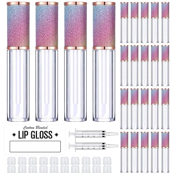AMORIX 50 Pack Rainbow Lip Gloss Tubes with Wand 5ml Empty Lip Gloss Containers Cute Lipgloss Bottles Lip Gloss Supplies Kit + 3pcs Syringes + Labels for DIY Lip Gloss Base