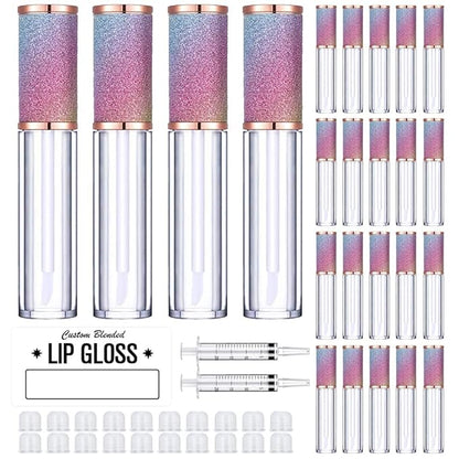 AMORIX 50 Pack Rainbow Lip Gloss Tubes with Wand 5ml Empty Lip Gloss Containers Cute Lipgloss Bottles Lip Gloss Supplies Kit + 3pcs Syringes + Labels for DIY Lip Gloss Base