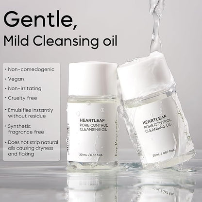 Heartleaf Pore Control Cleansing Oil Mini, Makeup Blackhead Remover, Travel Size, Korean Skin Care, Oil Cleanser for Face (20ml / 0.67 fl.oz.)