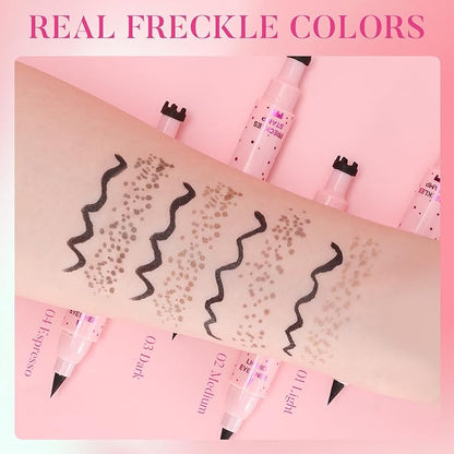 DAGEDA Eyeliner Freckle Pen, 2 in 1 Light Brown Freckle Stamp and Black Liquid Eyeliner, Waterproof, Natural Lifelike Freckles Makeup, Soft Sopt Pen Magic Fake Freckles
