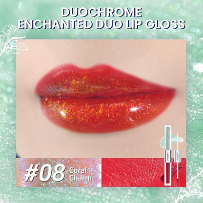 CHARMACY Multichrome Double Head Non-Stick Lip Gloss, Metallic Colourful Lip Glaze, Anti-transfer, Long Lasting Waterproof Liquid Lipstick Makeup (#08)