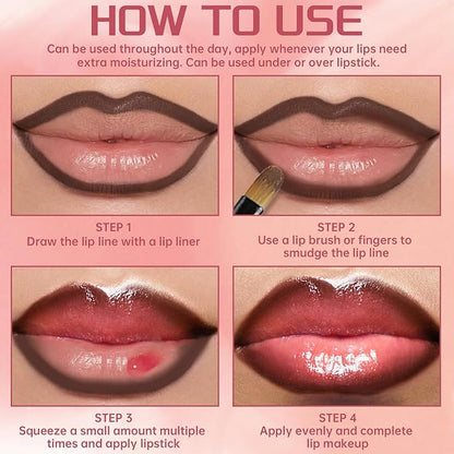 Nourishing Lip Gloss with Brown Lip Liner Set Lip Combo, Moisturizing High Shine Nude Pink Lip Glow Oil Fresh Lightweight Glossy Plumping Lip Glaze for Women Long Wear Liquid Lipstick Makeup#5