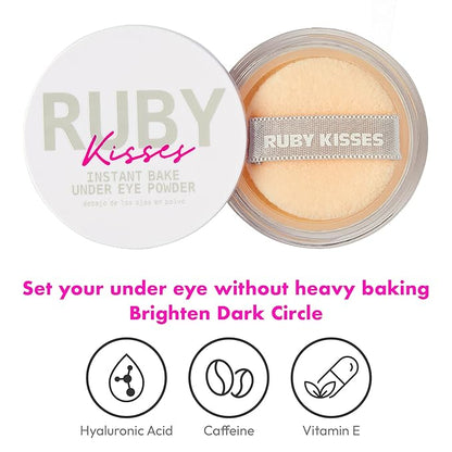 Ruby Kisses Instant Bake Undereye Powder - Vegan, Cruelty Free Powder for Brightening Eyes and Smudge-Free Makeup