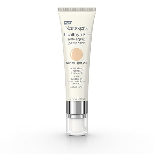 Neutrogena Retinol Treatment and Tinted Facial Moisturizer, Healthy Skin Anti-Aging Perfector with Broad Spectrum SPF 20 Sunscreen with Titanium Dioxide, 20 Fair to Light, 1 fl. oz