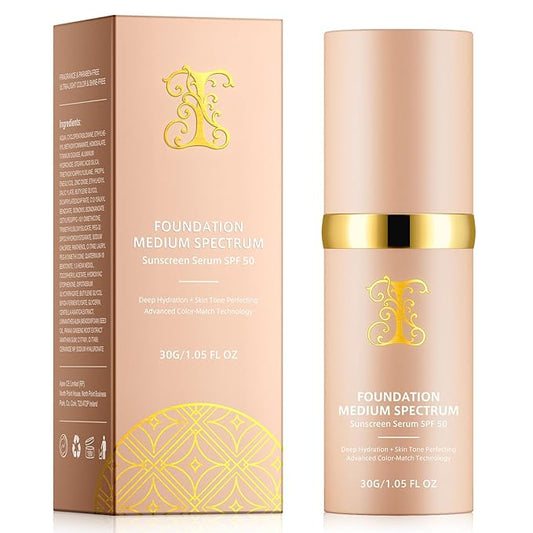 Color Changing Foundation 4 in 1 Medium Spectrum, Flawless Foundation Color Changing Makeup Full Coverage SPF50+, Waterproof Moisturizing Foundation for Mature Skin Hides Wrinkles and Lines, 30ml