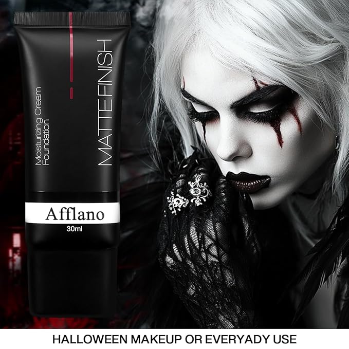 White Foundation Goth makeup,Full Coverage color changing foundation,liquid,creamy, waterproof, long-lasting makeup for Goth Clown Make up, Daily,Cosplay, Dramatic, Halloween Makeup