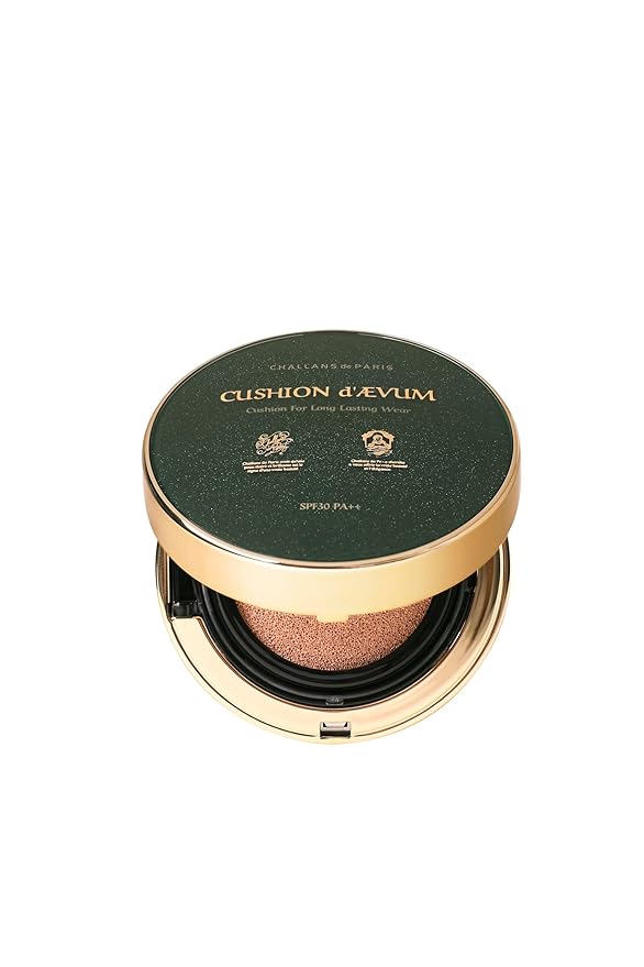 [CHALLANS de PARIS] Cushion de Ævum Cream Foundation – Full Coverage, Smooth and Calm Finish, Long-Lasting Wear, Matte, 21 Bright Ivory, 0.53 oz