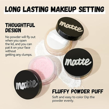 Face Loose Setting Powder, Translucent Long-lasting Waterproof Concealer Powder Light Breathable Oil-controlling, Smooth Matte Finish for Daily Face Makeup (01# White, 0.21 oz)