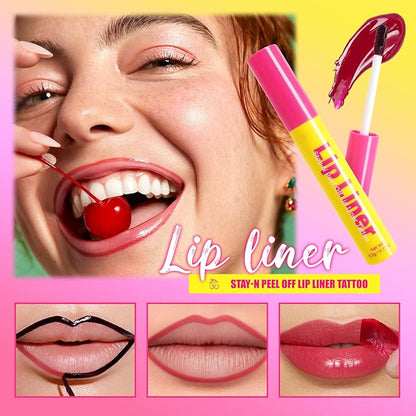 Peel Off Lip Stain, Peel Off Lip Tint Tattoo, Long-Lasting Moisturizing Lip Liner, Waterproof Nourishing Pink Red Lip Liner with Matte Finish, Create A Charming Vibrant Lip Color, 01 Cherry