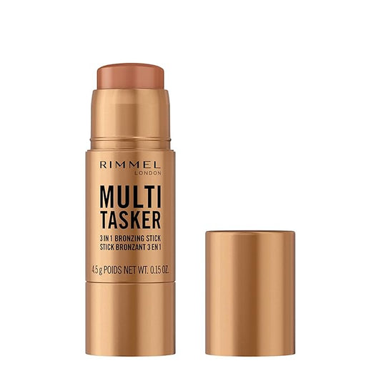 Rimmel Multi Tasker 3 in 1 Bronzing Stick, 002 Medium, Sculpted and Bronzed Glow, All-Day Wear, Sheer and Dewy Finish, Infused with Vitamin C & E, Vegan Formula, Cruelty-Free