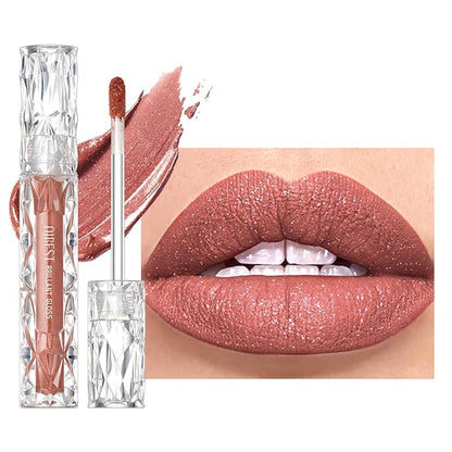Diamond Matte Nude Lip Gloss, Glitter Metallic Liquid Lipstick Glitter Shimmer Lip Glaze, Shimmery Finish, High Pigment Long Lasting Lip Gloss Tint Christmas Party Makeup (#03)