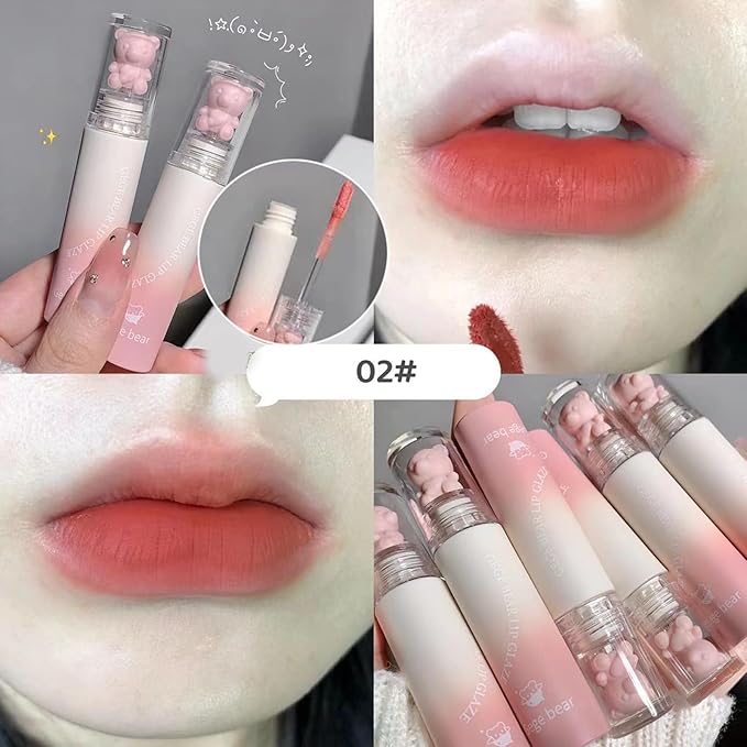 6pcs Pink Bear Matte Lip Gloss, Cute Bear Liquid Lipstick Lip Stain Long Lasting Waterproof Smooth Lip Gloss Lip Glaze Mud Texture Lightweight High Pigment Color Makeup
