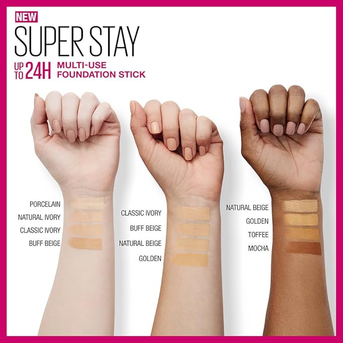 Maybelline New York Super Stay Foundation Stick For Normal to Oily Skin, Porcelain, 0.25 oz.