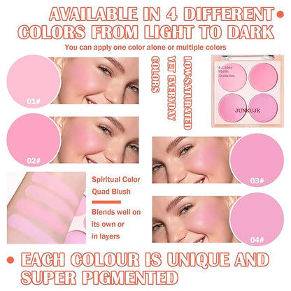 Shimmer Silky Matte Blush Powder Palette, Professional Cute Face Contour Highlighter with Blush Makeup Brush 02
