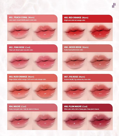 Heart Percent Dote On Mood Pure Glow Tint, Watery & Lightweight Moisturizing Lip Stain Long Lasting Liquid Lipstick 6.8g, #02. Pink Rose