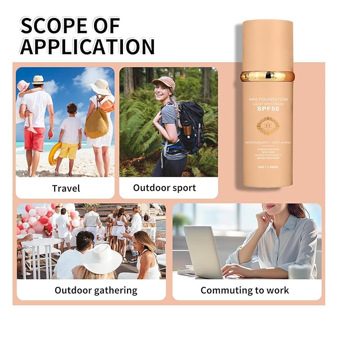 Biology 4-in-1 Foundation Hydrating Medium Spectrum Full Coverage Lotion Foundation, Protecting from Sun with SPF 50+, 4 1 Concealer Waterproof Longwear (Light, 1 FL OZ)