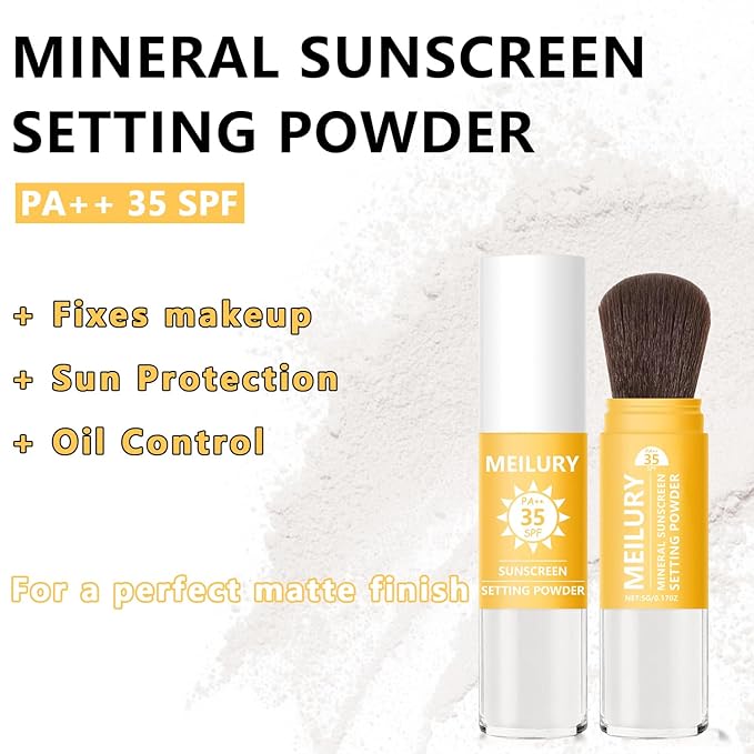Sunscreen Setting Powder SPF 35, Oil Control Natural Matte Finish Loose Powder Translucent Lasting Lightweight Breathable for All Skin (#03 White)