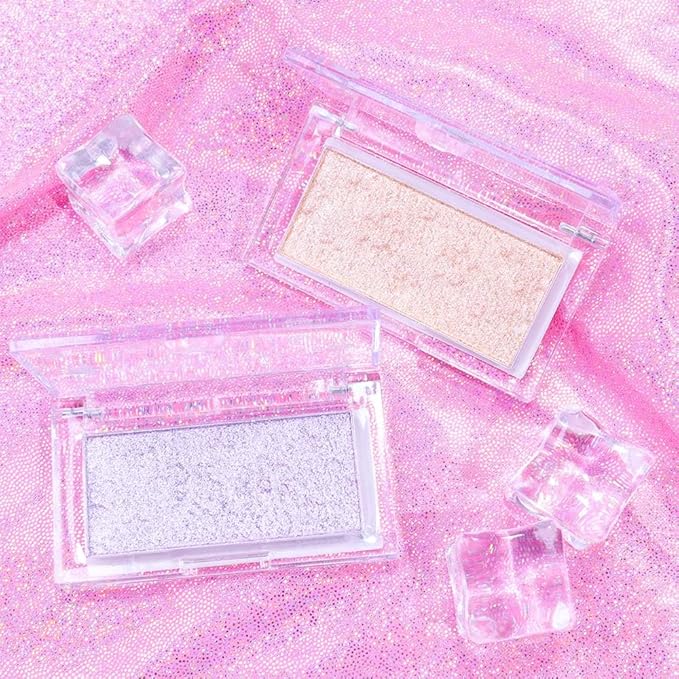 Pearl Pink Shimmer Glitter Highlighter Makeup Contour Powder, Silver Glitter Face Illuminator (03#, rectangle)