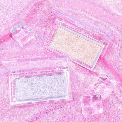 Pearl Pink Shimmer Glitter Highlighter Makeup Contour Powder, Silver Glitter Face Illuminator (03#, rectangle)