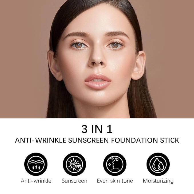 3 In 1 Matte Eraser Foundation Cream Stick，Easily Cover Skin Blemishes，long-lasting concealer and UV protection SPF 50+ foundation cream，Multi-Use Full Coverage Oil Control Makeup Stick (light)