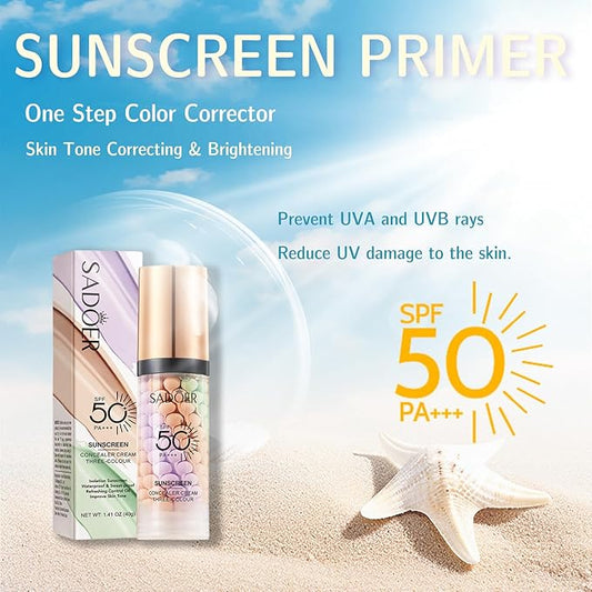 One Step Color Corrector, 3 In 1 Primer for Face Before Makeup, SPF 50 Face Sunscreen Isolation Cream, Moisturizing and Oil Control Daily Makeup Primer for Dark Circles Even Skin Tone
