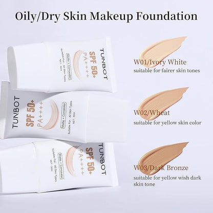 TUNBOT Long Lasting Concealer Foundation, SPF 50, Makeup to Cover Facial Imperfections, Unscented Foundation for All Skin Types (30ml)