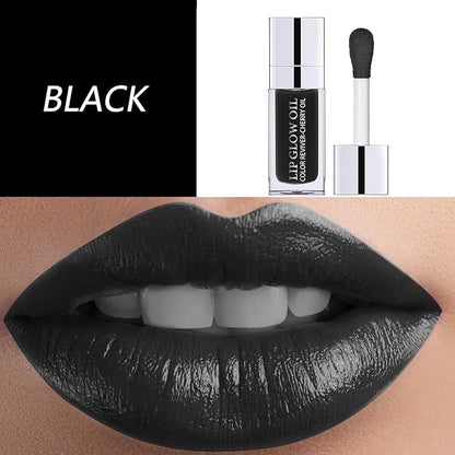 Plumping Lip Gloss, Hydrating Lip Gloss Tinted Lip Balm, Big Brush Head Glitter Shine, Long Lasting Nourishing Non-sticky Fresh Texture, Black