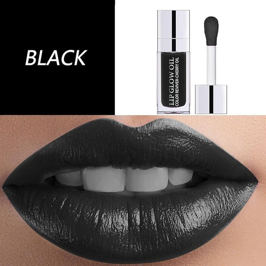 Plumping Lip Gloss, Hydrating Lip Gloss Tinted Lip Balm, Big Brush Head Glitter Shine, Long Lasting Nourishing Non-sticky Fresh Texture, Black