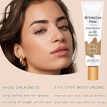 BB Cream Tinted Moisturizer SPF 30, BB Tinted Primer Full Coverage, Even Skin Color Hydrating and Smoothing