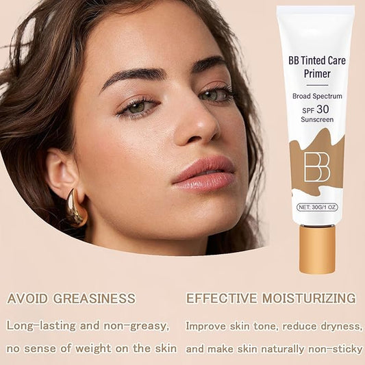 BB Cream Tinted Moisturizer SPF 30, BB Tinted Primer Full Coverage, Even Skin Color Hydrating and Smoothing