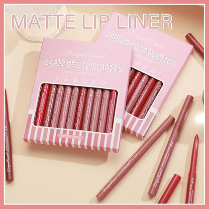 12 Colors Matte Lip Liner/Lipstick Set,One Step Lips Makeup Kit,Velvet Nude Collection Waterproof Long Wear Lip Gloss, Lip Liner for Women To Create The Perfect Matte Lip Look