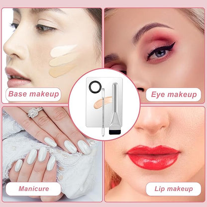 3 Pcs Make Up Spatula Tool including Cosmetic Mixing Palette Flat Foundation Brush and Makeup Scraper for Nail Art Eye Shadow Facial Cosmetic Pigment Blending