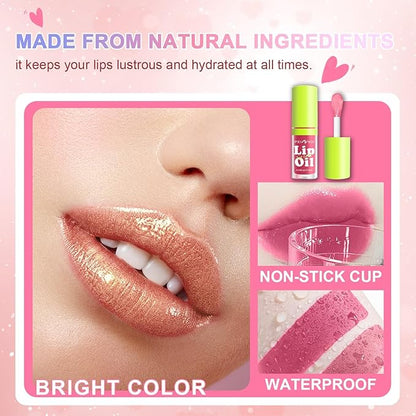2025NEW-6 Colors Lip Tint Stain Set,Moisturizing and Hydrating Lip Gloss Pack, Non-sticky Fat Oil Lipgloss,Clear Lip Gloss and Glow Lip Oil for Woman（02#）