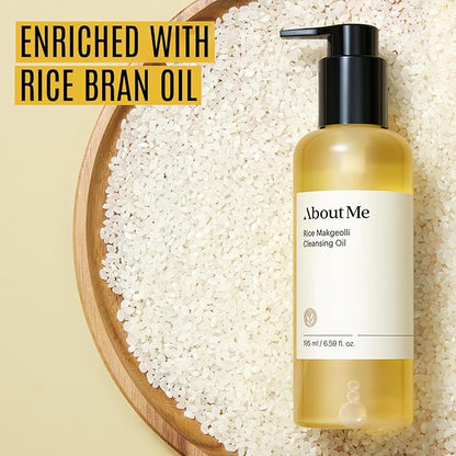 About Me Rice Makgeolli (Rice Wine) Cleansing Oil, K-Beauty Deep Cleansing Oil with Korean Rice Wine Extract, Gentle Daily Makeup Remover for All Skin Types (195ml/6.59 fl.oz)