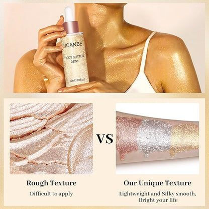 UCANBE 3 Pcs Face Body Glitter Liquid Highlighter Illuminator Dewy Drops with Makeup Brush, Makeup Sparkle Shine Luminizer Enhancer Body Shimmer Tint 50ml/1.69oz x 3 (3Pcs, Standard)