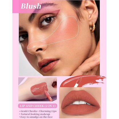 Matte Dewy Liquid Blush, Silky Smooth Cream Soft Blush Stick Natural Matte Finish, Long-Lasting Waterproof and Sweat proof Blush Stick Makeup for Cheek Lip eye, Cruelty-free,02 Cherry