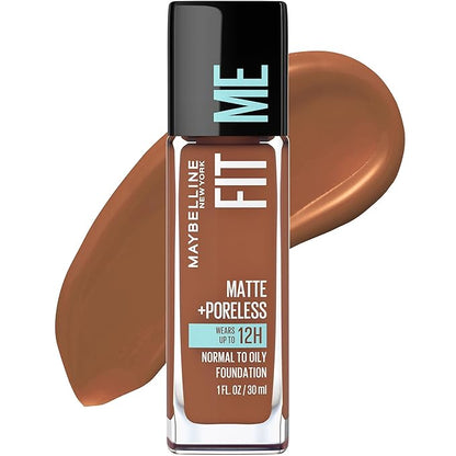 Maybelline Fit Me Matte + Poreless Liquid Foundation Makeup Bundle with Warm Coconut and Nutmeg Shades, 1 Count Each