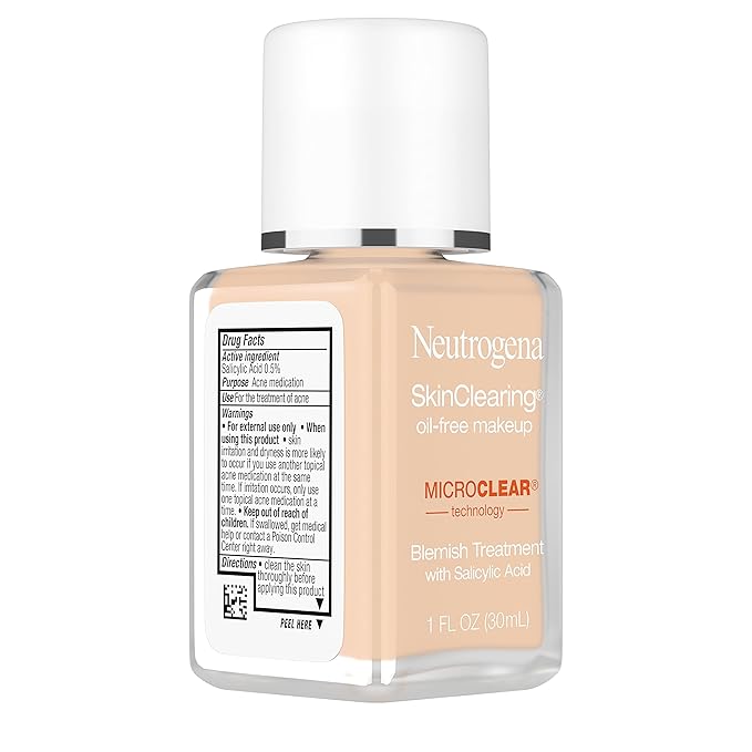 Neutrogena SkinClearing Oil-Free Acne and Blemish Fighting Liquid Foundation with Salicylic Acid Acne Medicine, Shine Controlling, for Acne Prone Skin, 60 Natural Beige, 1 fl. oz