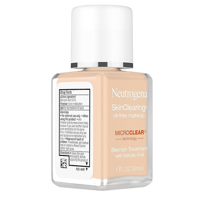 Neutrogena SkinClearing Oil-Free Acne and Blemish Fighting Liquid Foundation with Salicylic Acid Acne Medicine, Shine Controlling, for Acne Prone Skin, 60 Natural Beige, 1 fl. oz