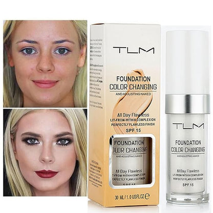 TLM Foundation Color Changing, Flawless Full Coverage Natural Color Warm Complexion Moisturizing Foundation.