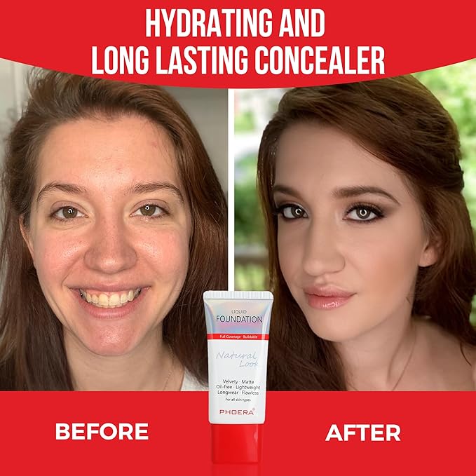 Phoera Foundation Full Coverage Makeup Set - 24hr Long Lasting Oil Control - Same Foundation Smarter Packaging - Inc x2 30ml Foundation (102 Nude)