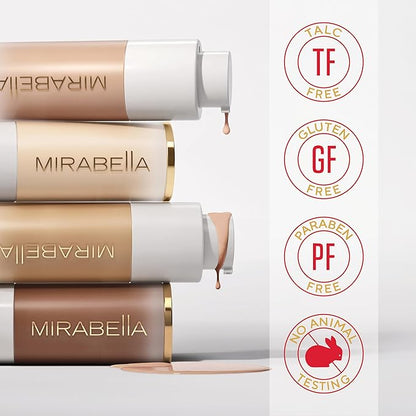 Mirabella Invincible For All HD Liquid Foundation - Anti-Aging Full Coverage Liquid Face Makeup - Moisturizing, Hydrating & Lightweight Foundation for All Skin Types (Tan T160)