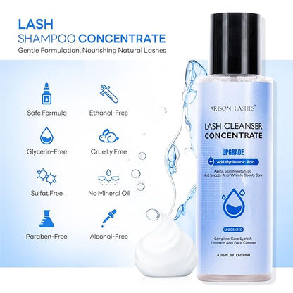 ARISON LASHES Lash Shampoo Concentrate, 120ml Large Capacity Eyelash Cleanser Concentrate, Upgraded Professional Lash Extensions Shampoo - Unscented, Make 24 Bottles 60ml Shampoo