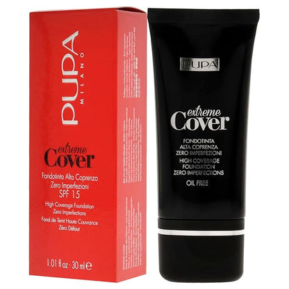 PUPA Milano Extreme Cover Foundation SPF 15 - High Coverage - Corrects Skin Spots And Dyschromia - Highly-Pigmented Texture - Floral -Fragrance - 010 Alabaster - 1.01 Oz, (PUP091002)