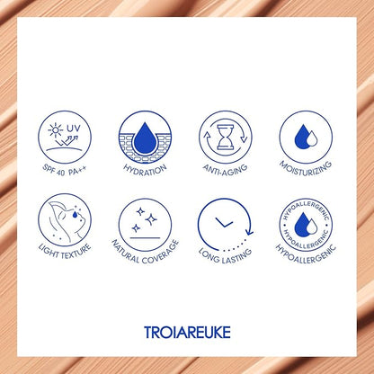 TROIAREUKE Aesthetic BB Cream H+ Formula SPF50+ PA+++, Lightweight Blemish Balm, Tinted Moisturizer with Medium Coverage, Lasting Foundation Makeup Base for Oily Skin | Korean Beauty Makeup