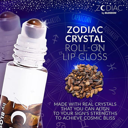 Blossom Lip Gloss Zodiac Sign Vanilla Scented Roll-On Lip Gloss, Moisturizing + Hydrating with Zodiac Crystals, Made in USA, 0.20oz, Capricorn